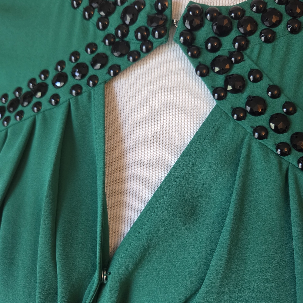 Women's Emerald Green Blouse with Black Accents - Picture 3 of 8
